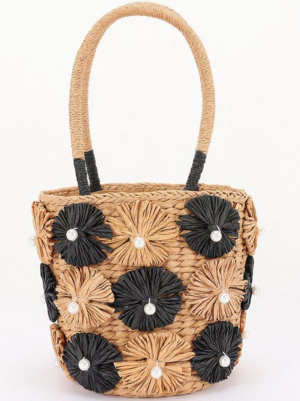 Faux Straw Flower Barrel Clutch